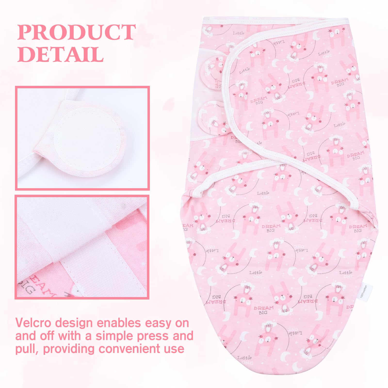 Cinaci velcro-swaddle closure enables quick, gentle dressing for busy parents.