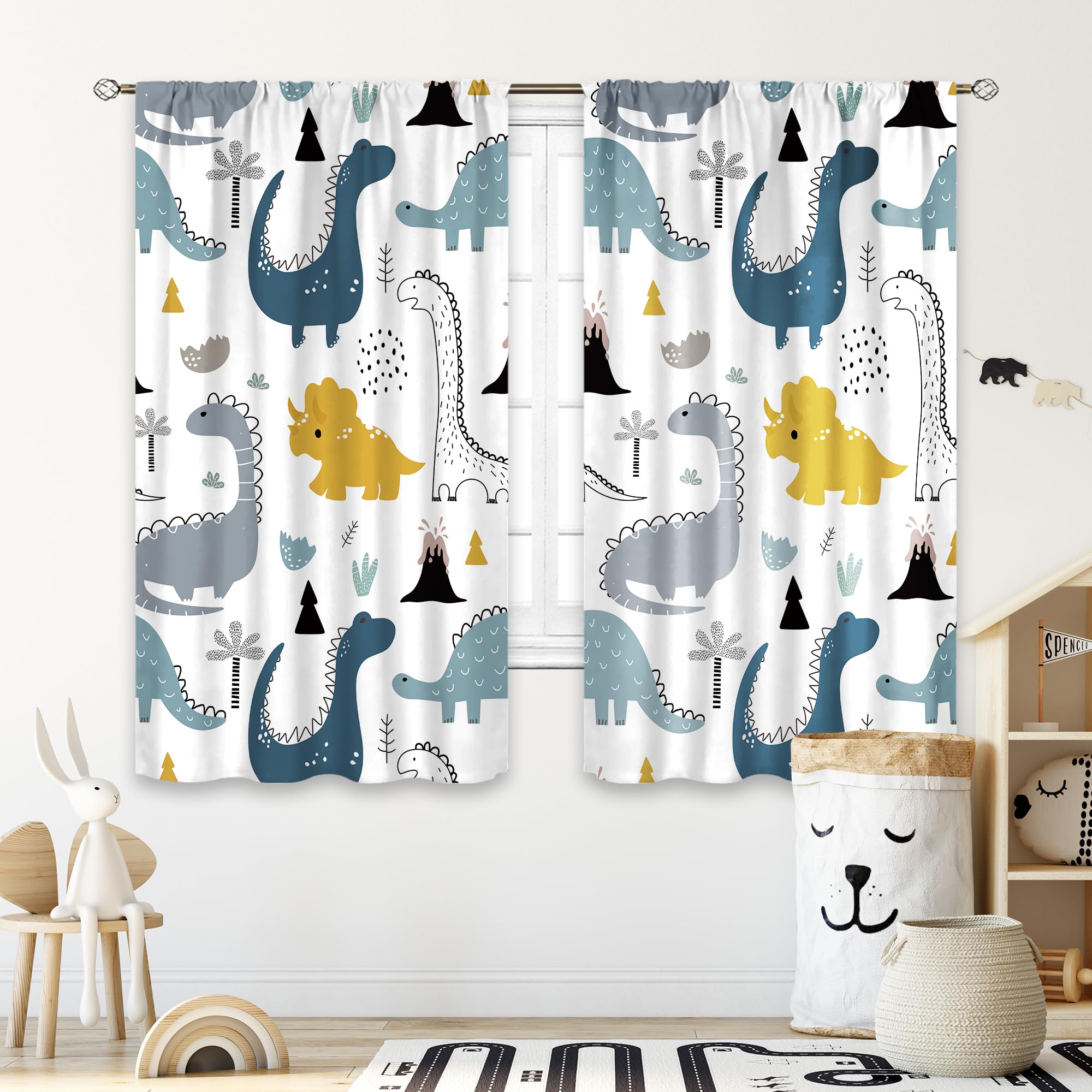 Cinbloo Dinosaur Curtains in navy dinosaur print ideal for kids rooms