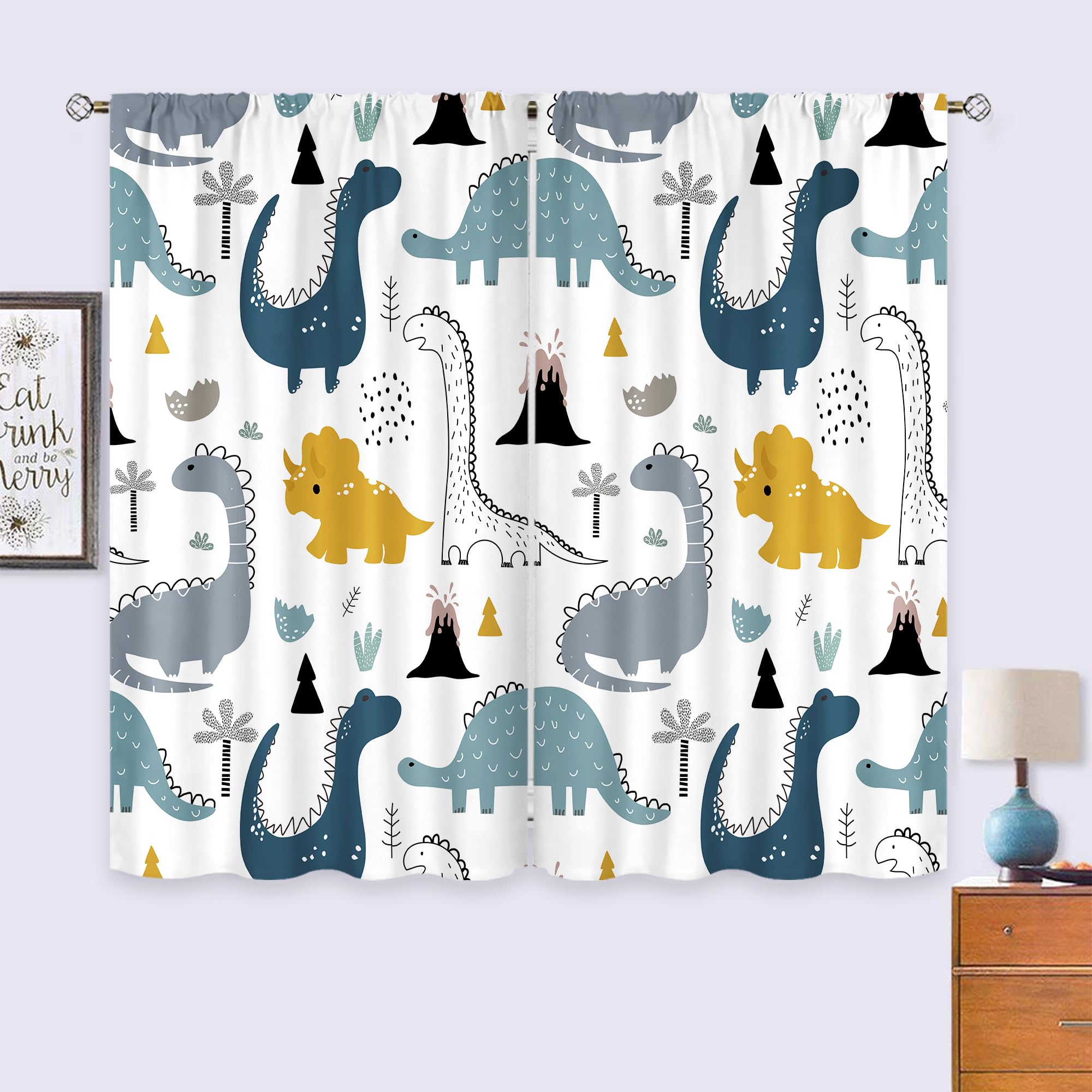 Cinbloo Dinosaur Curtains two-panel set ready to dress nursery windows