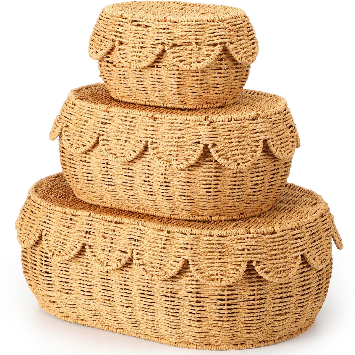 Cinnvoice scalloped basket with lid displayed on a shelf for nursery organization and style