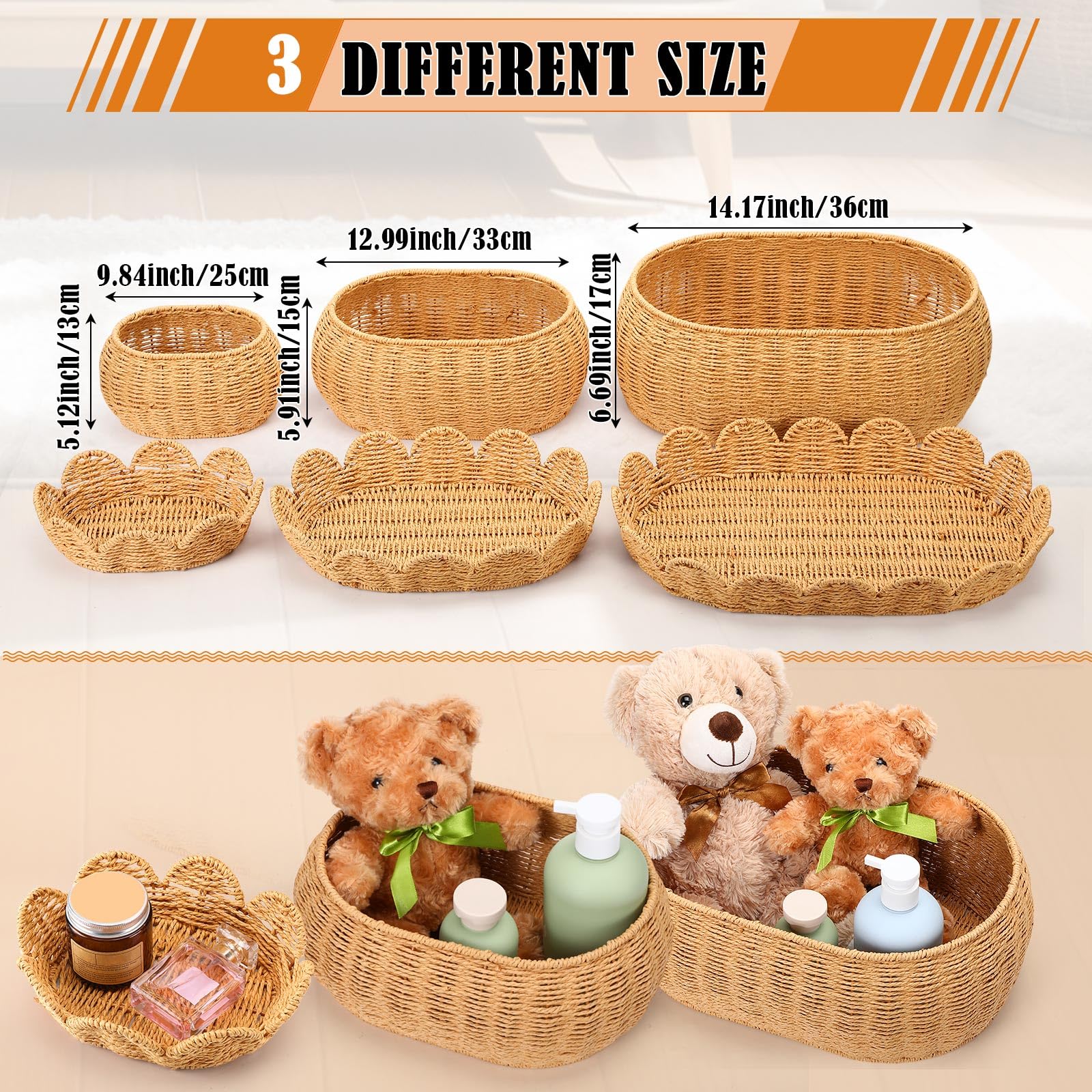 Cinnvoice scalloped basket with lid stacked neatly to save space in a closet