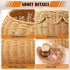 Cinnvoice scalloped basket with lid used as a decorative dresser tray