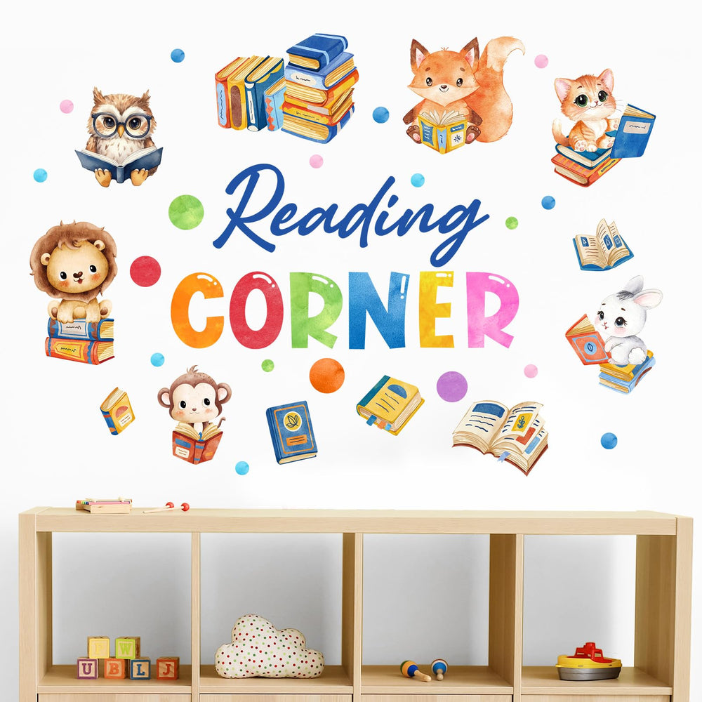 Cinrobiye owl-reading-book decal brightens the preschool reading corner.