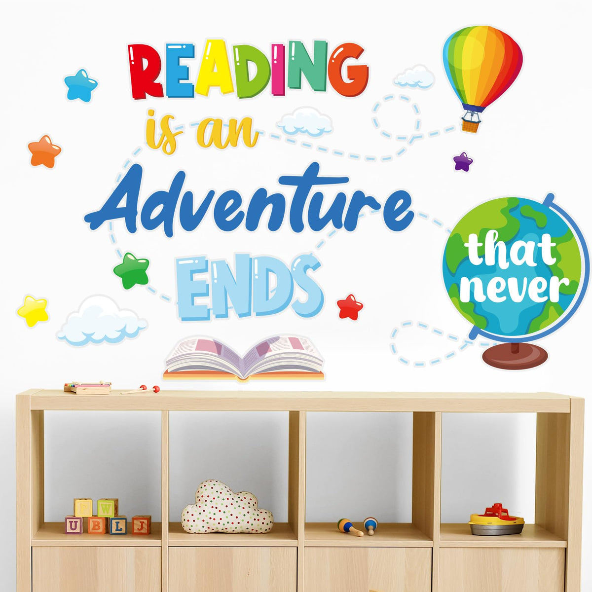 Cinrobiye reading corner wall decal inspires young readers with an uplifting quote.