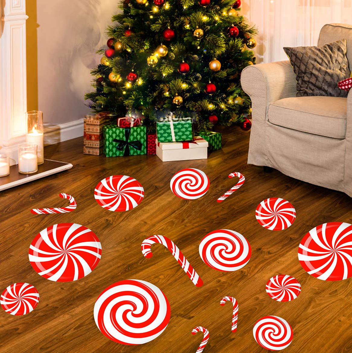 CIOEY peppermint sticker kit on tile or laminate floors enhances seasonal decor.