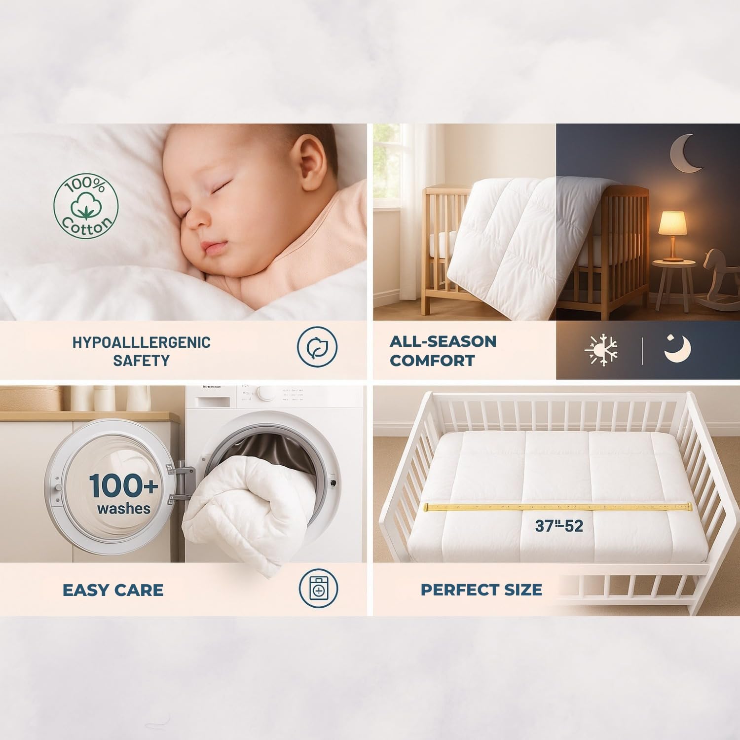 CirclesHome 100% cotton crib comforter delivers soft, breathable comfort for all-season use.