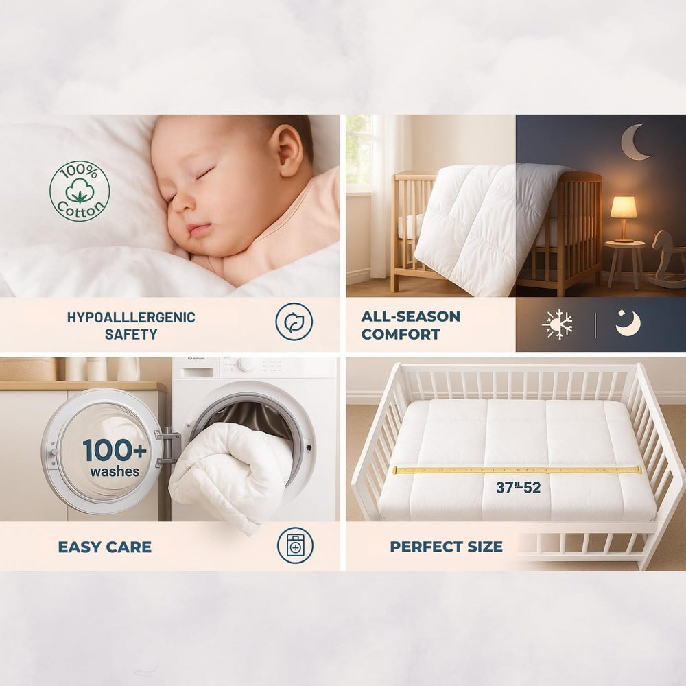 CirclesHome 100% cotton crib comforter delivers soft, breathable comfort for all-season use.