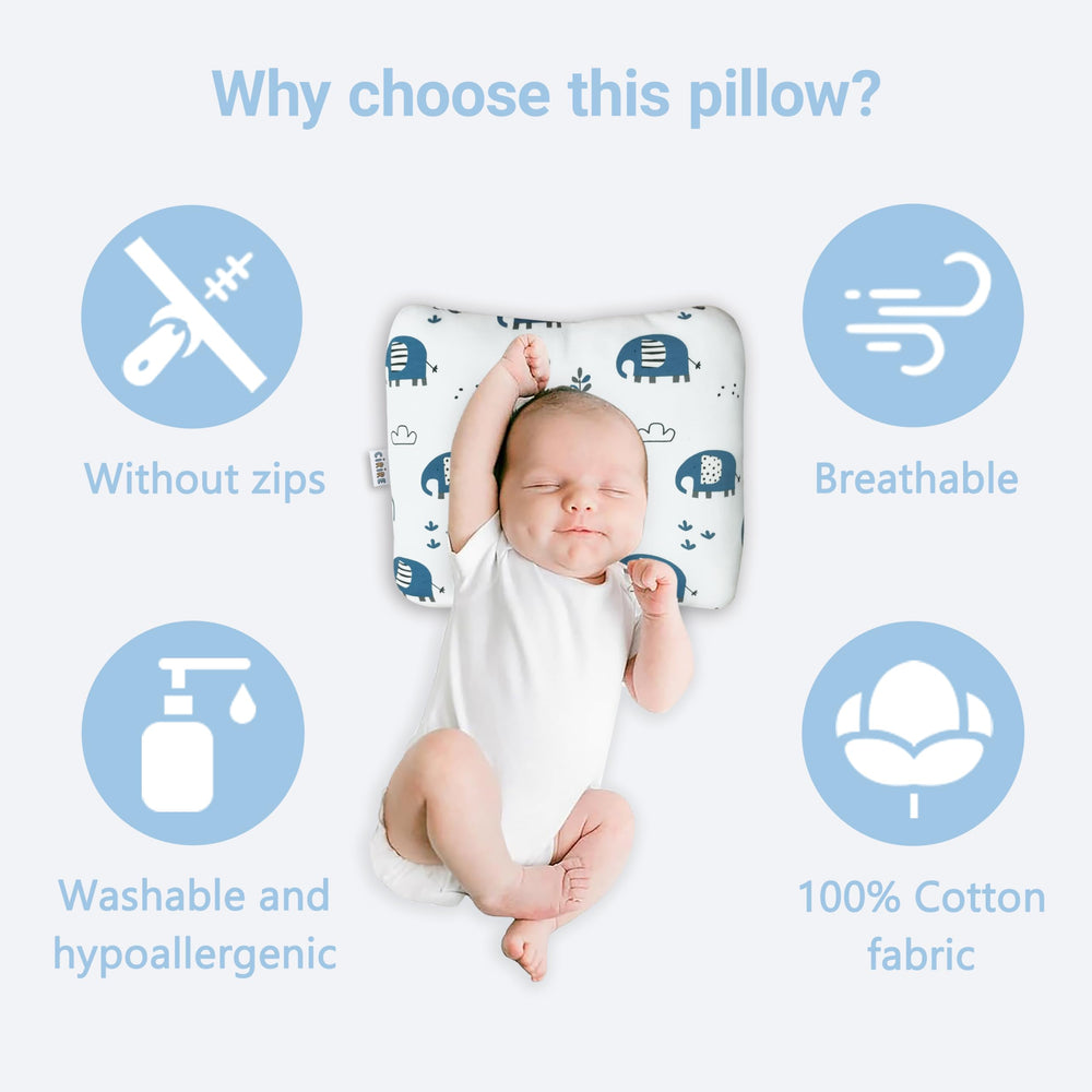 Cirire baby pillow features breathable 3D air mesh for year-round comfort.