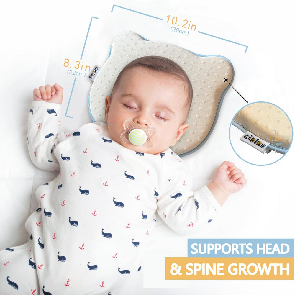 CIRIRE memory foam baby pillow with breathable fabric promotes airflow for baby comfort