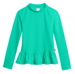 City Threads big girls rashguard aqua front view with SPF 50+ sun protection for beach days