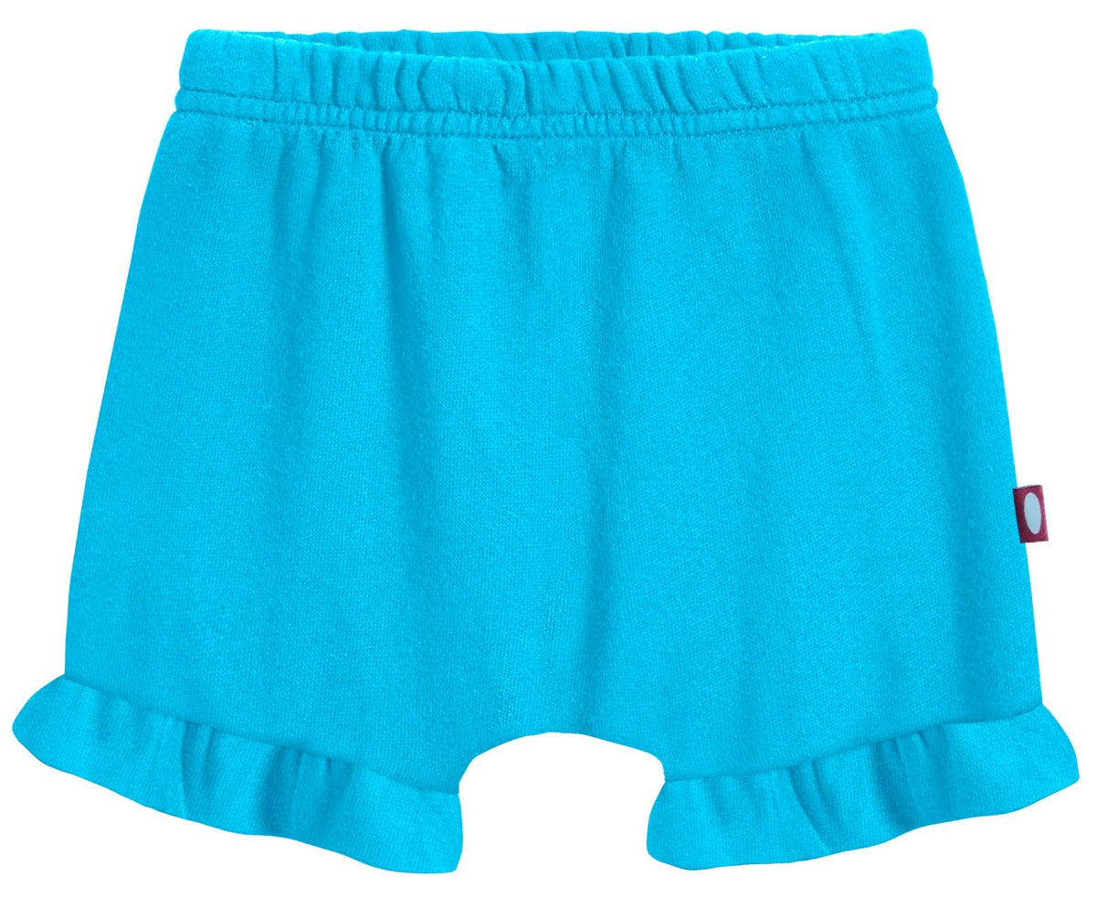 City Threads bloomers ruffled diaper cover in turquoise, soft cotton for comfy all-day wear.