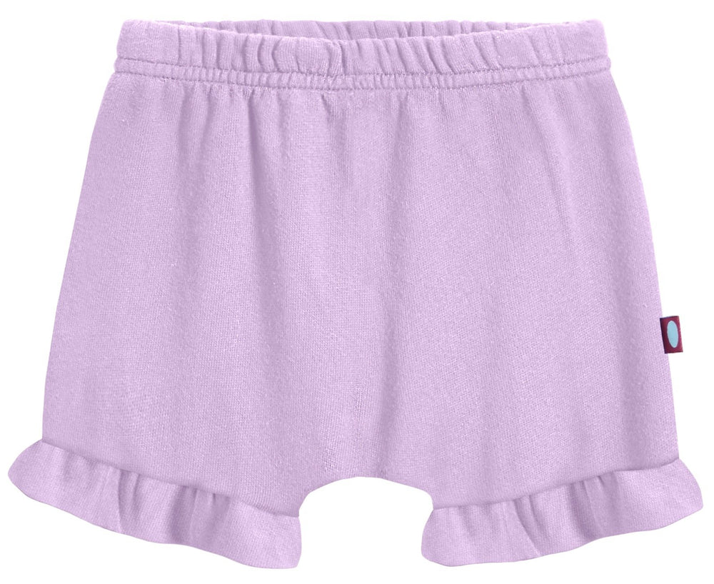 City Threads lavender diaper cover front view, soft cotton and ruffle detail.