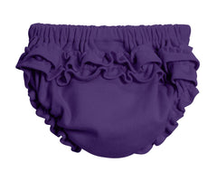 City Threads purple ruffled diaper cover for baby girls, front view, soft cotton.