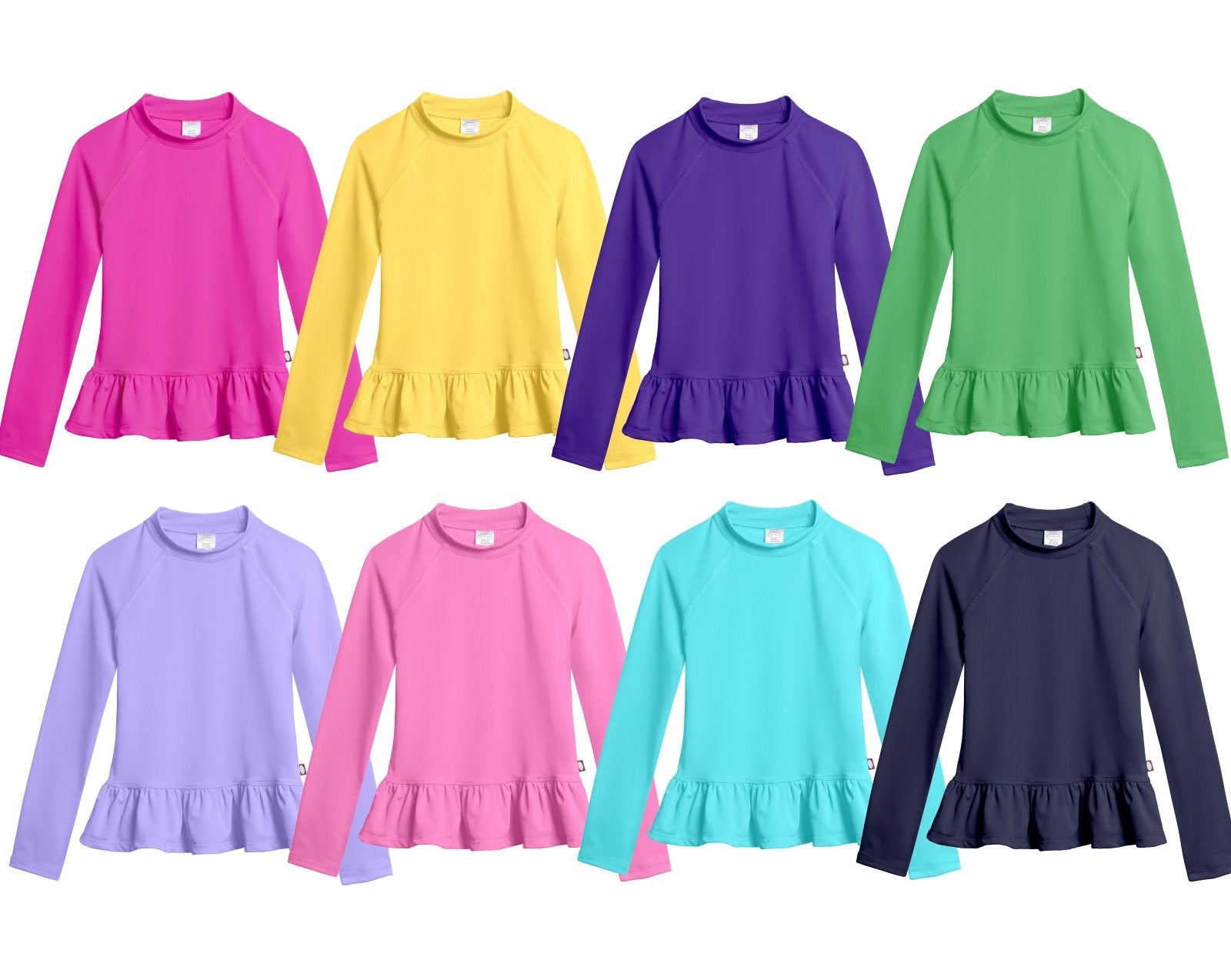 City Threads rashguard aqua back view highlights peplum for playful fit.