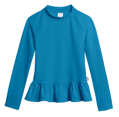 City Threads teal rashguard swim tee front view with peplum for sun protection at the beach.
