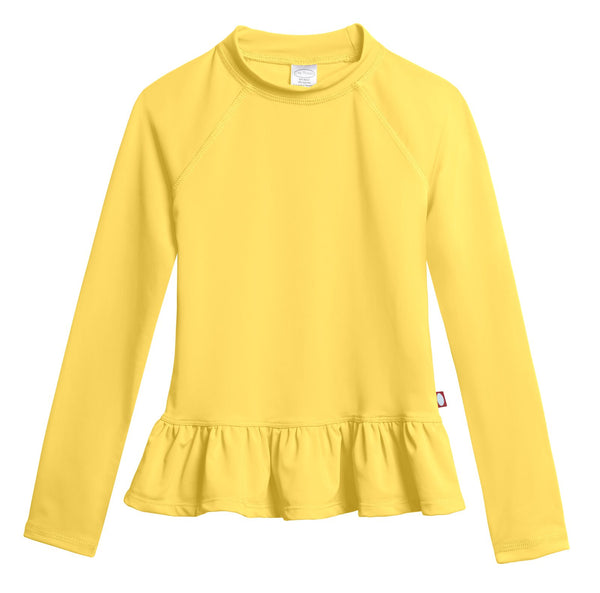 City Threads little girls rashguard yellow 2T front view showing SPF 50+ sun protection for sunny days