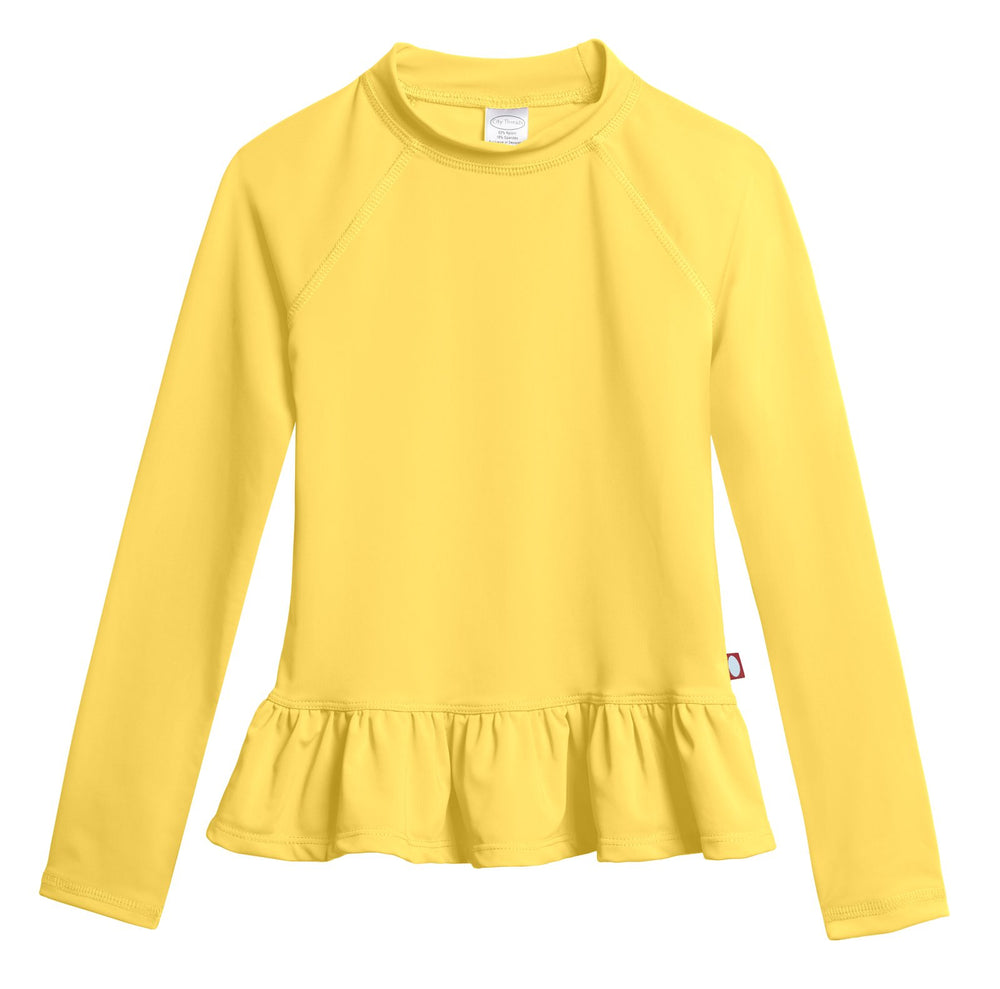 City Threads little girls rashguard yellow 2T front view showing SPF 50+ sun protection for sunny days