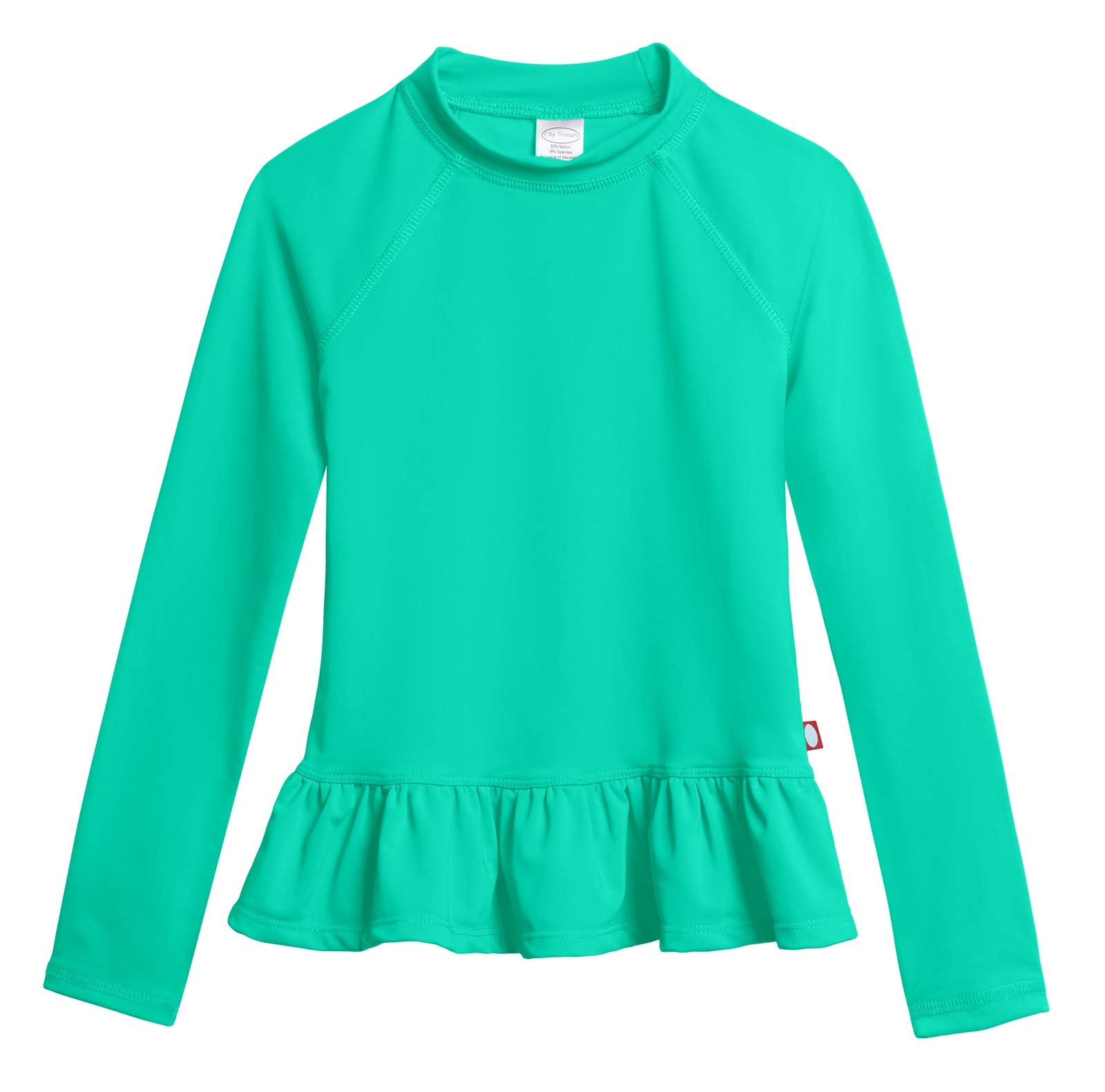 City Threads aqua rashguard peplum front view for sun protection at the pool