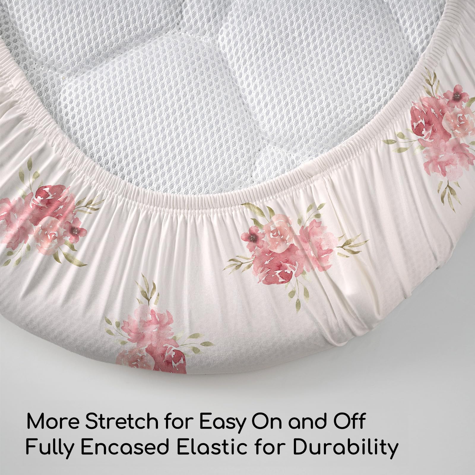 Civarua Kids three-pack bassinet sheets with durable, pre-shrunk fabric detail.