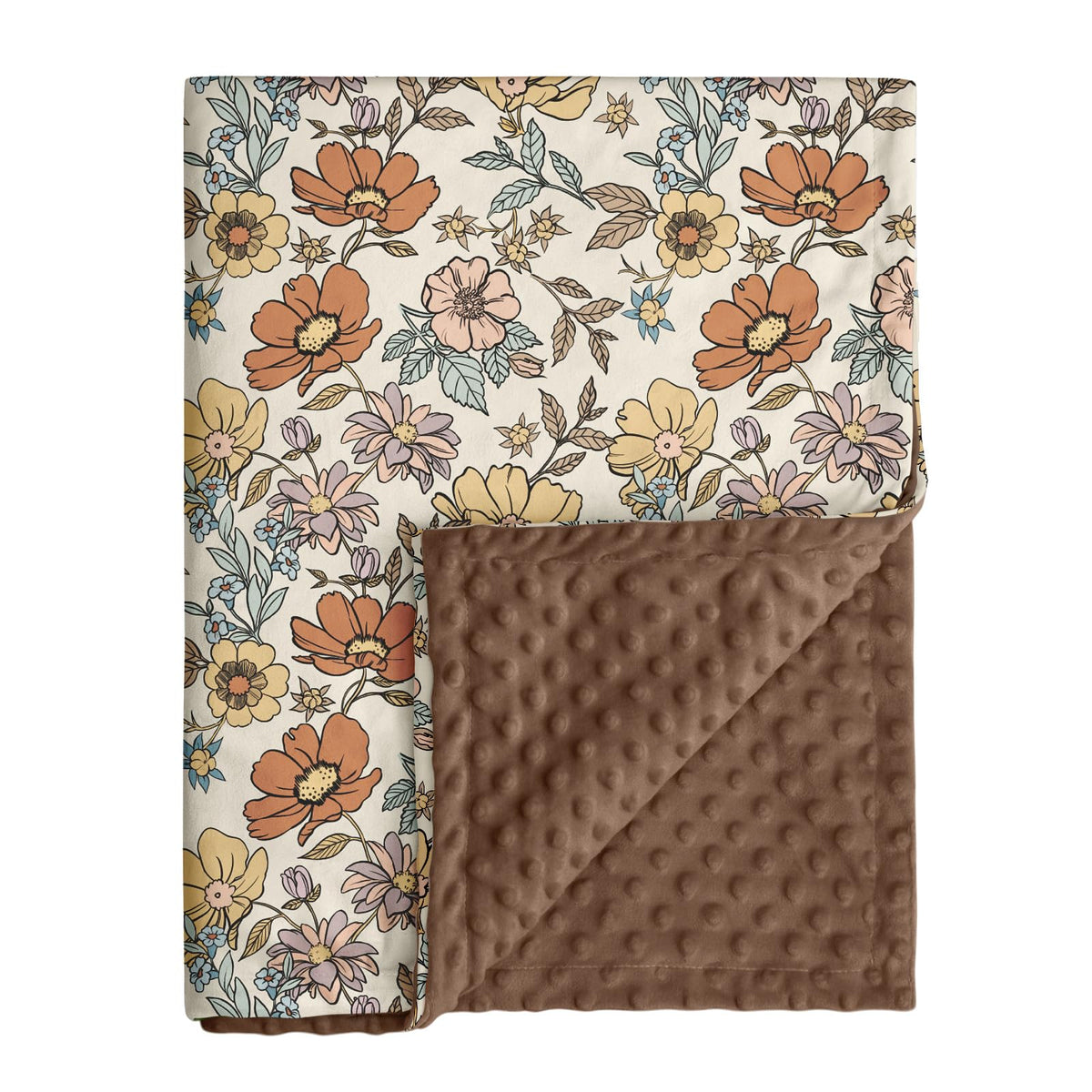 CIVARUA KIDS baby blanket with floral vintage brown front view, soft and cozy for newborn snuggles