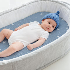 CIVARUA KIDS bassinet sheets on mattress show universal fit for rectangle, oval, and round shapes.