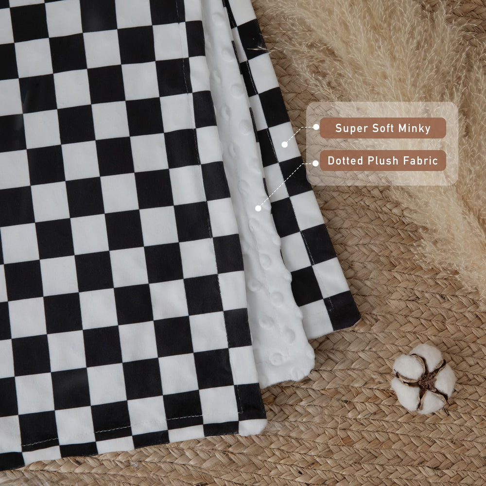 Civarua Kids checkered blanket on crib, showcasing soft texture and safe materials.