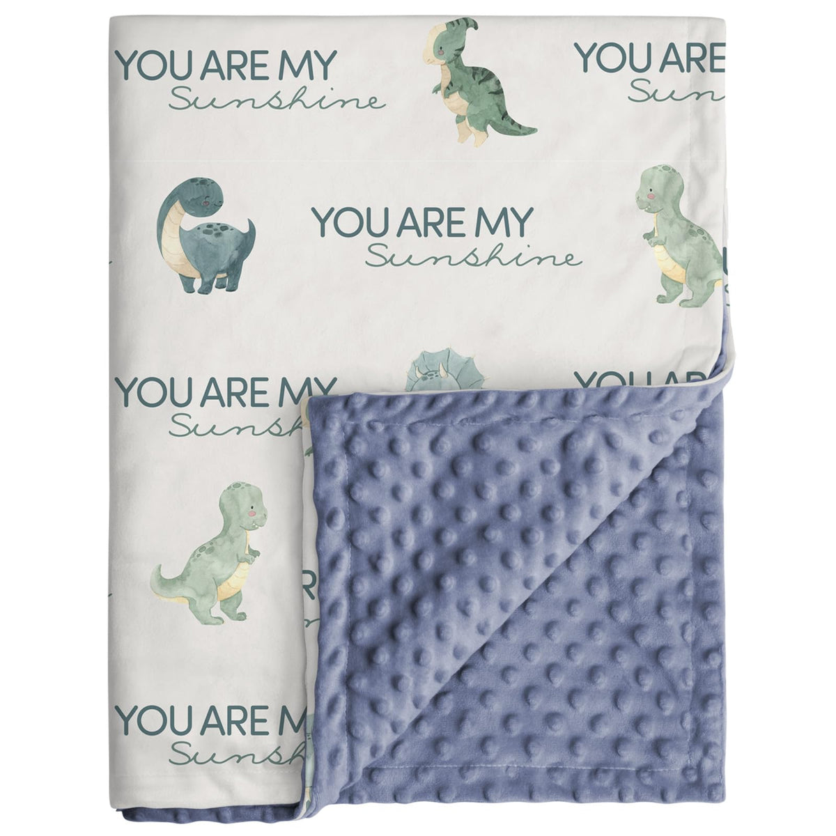 Civarua Kids dinosaur blanket in blue front view, ideal for cozy newborn swaddling.