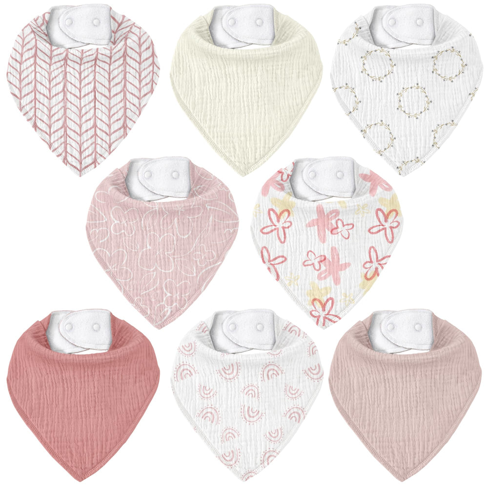CIVARUA KIDS muslin bibs front view in 8-pack, coordinating colors for easy outfits