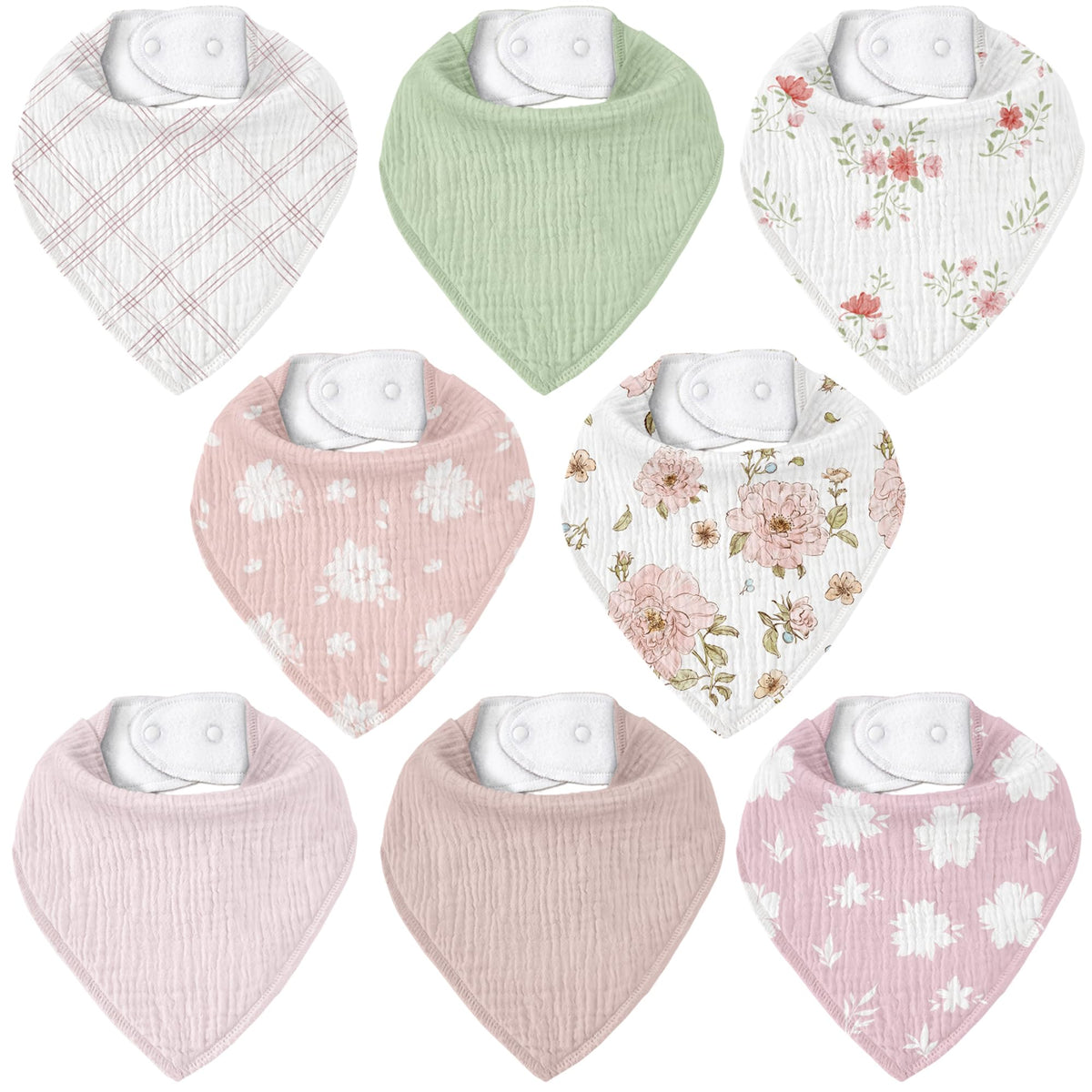 CIVARUA KIDS muslin baby bibs 8-pack, packshot showing drool-absorbent design.