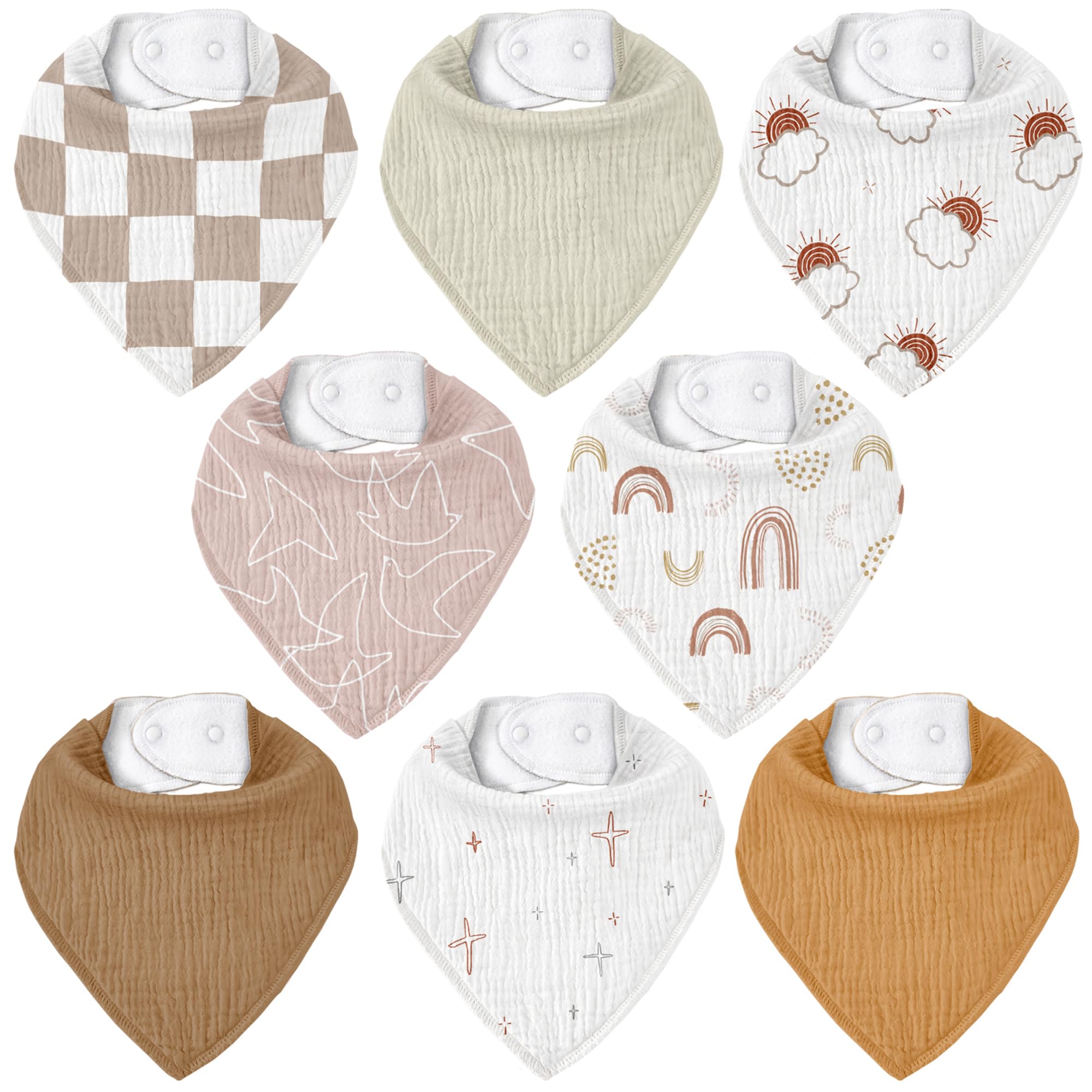 Civarua Kids muslin bibs flatlay eight-pack showing colors and styles for easy outfit matching