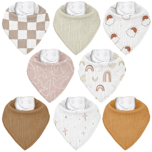 Civarua Kids muslin bibs flatlay eight-pack showing colors and styles for easy outfit matching