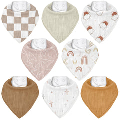 Civarua Kids muslin bibs flatlay eight-pack showing colors and styles for easy outfit matching