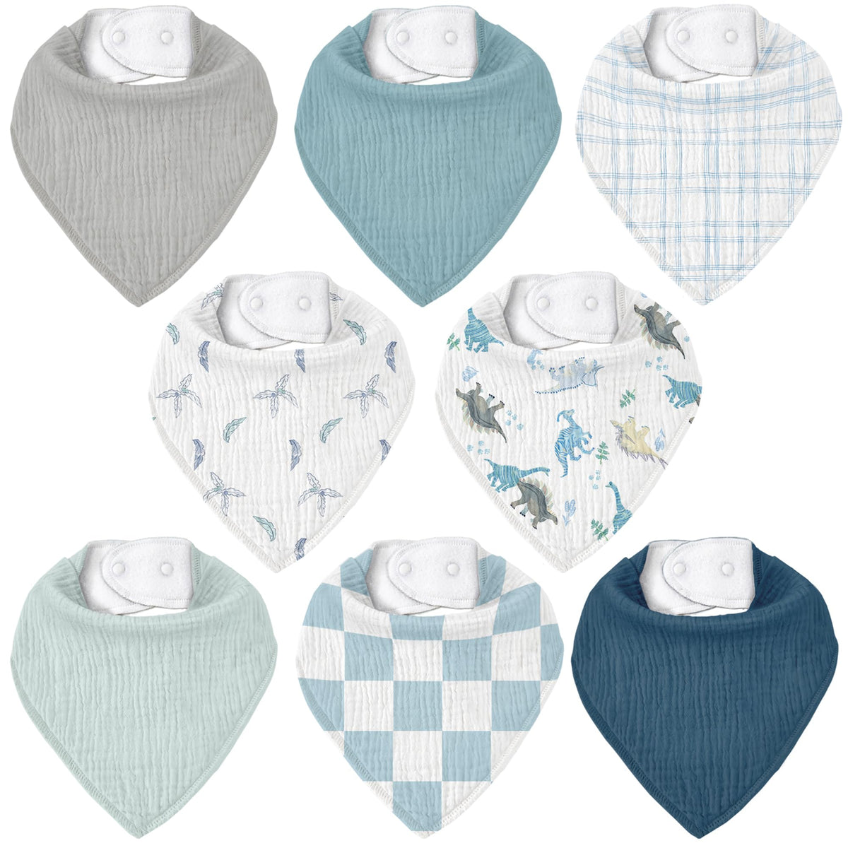 Civarua Kids muslin bibs 8-pack front view, soft absorbent fabric for drool management.