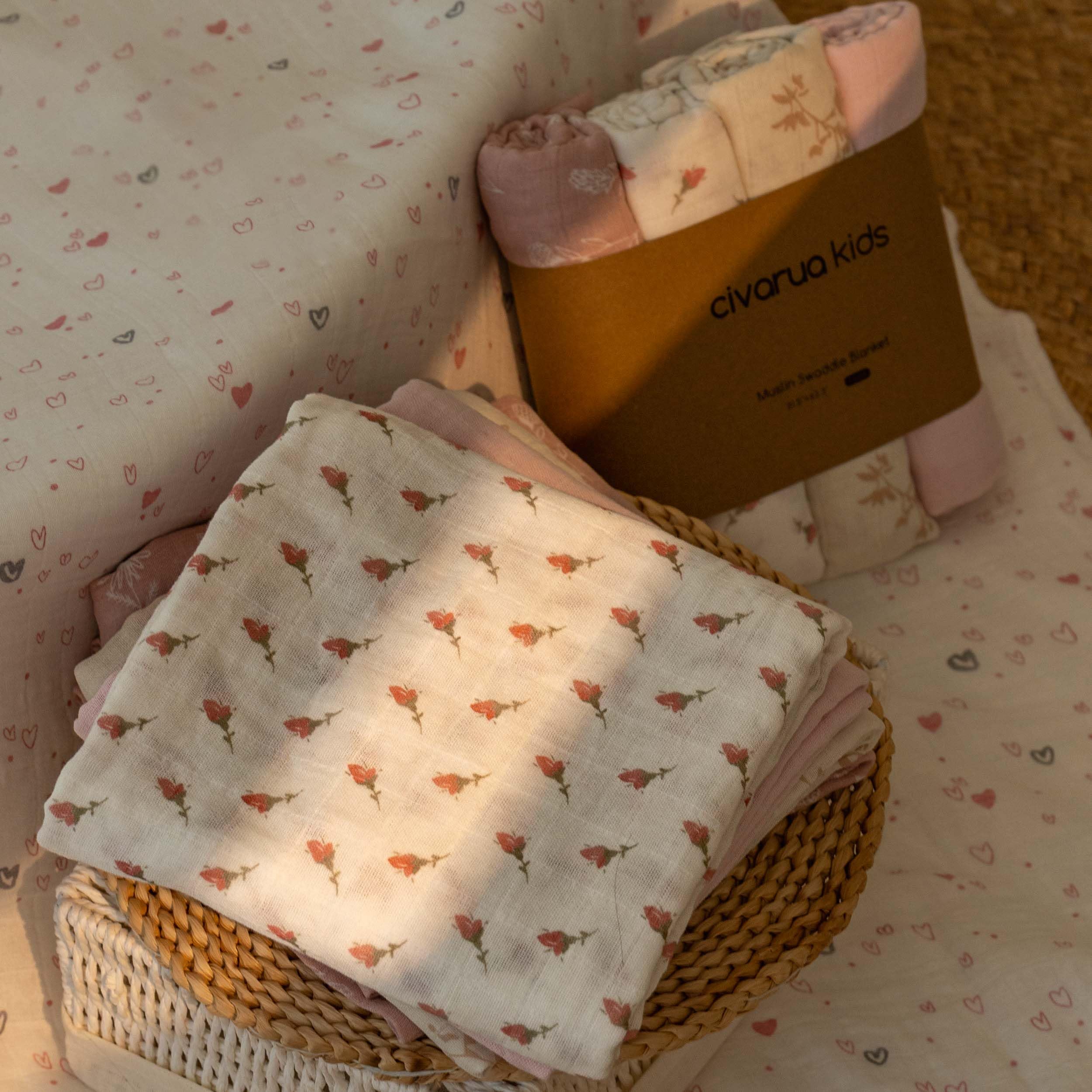 Civarua Kids muslin swaddle blankets deployed as tummy time mat for gentle play.