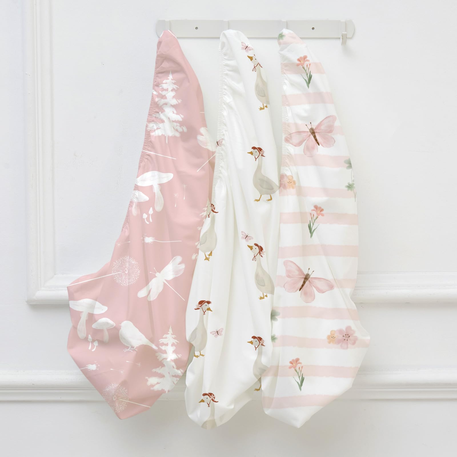 Civarua Kids pink butterfly-design bassinet sheet adds nursery charm.