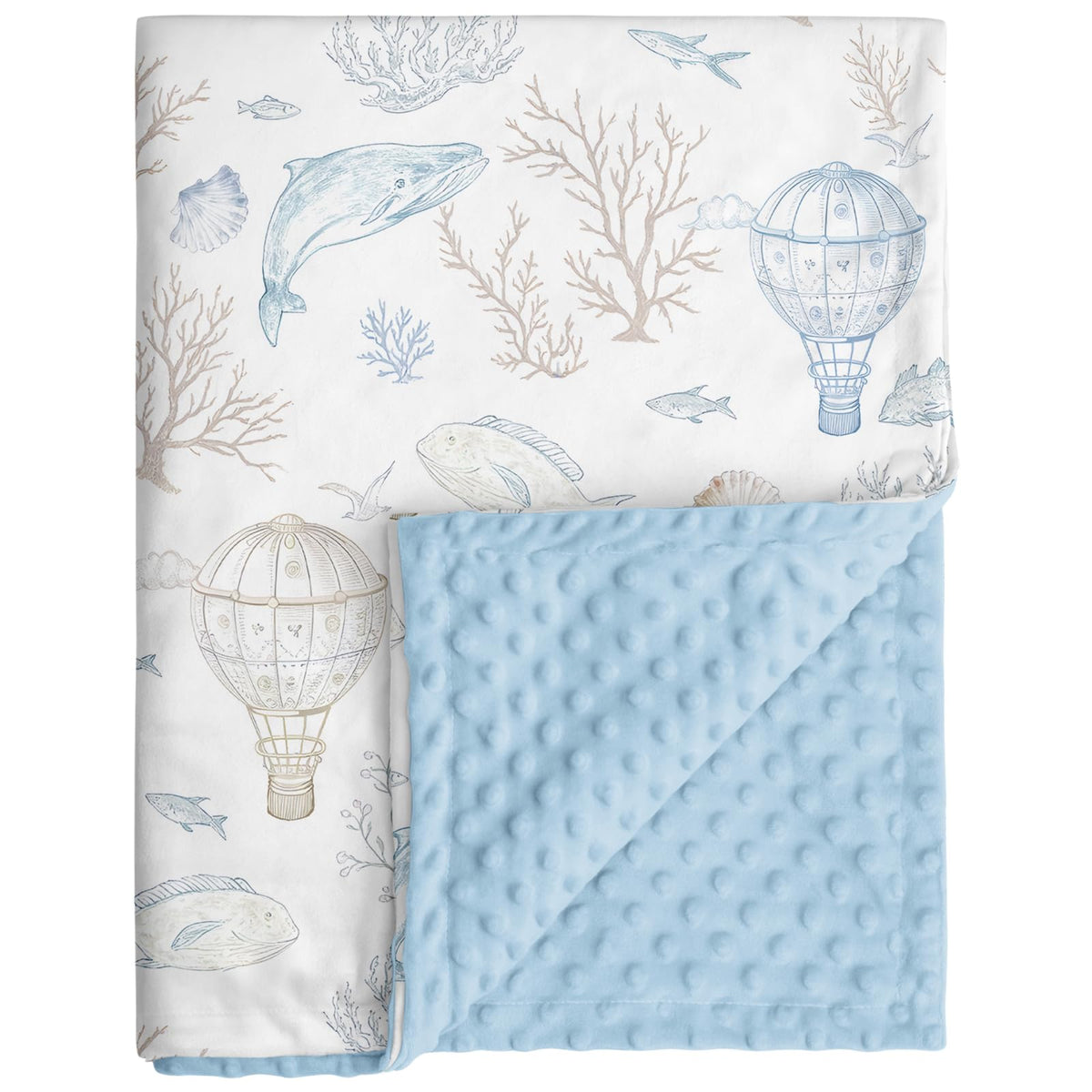 CIVARUA KIDS whale blanket in blue with a cozy whale print for gentle cuddling