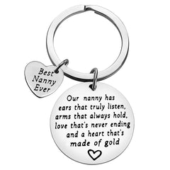 Ciyumu Best Nanny Ever Keychain with silver heart pendant for a thoughtful gift