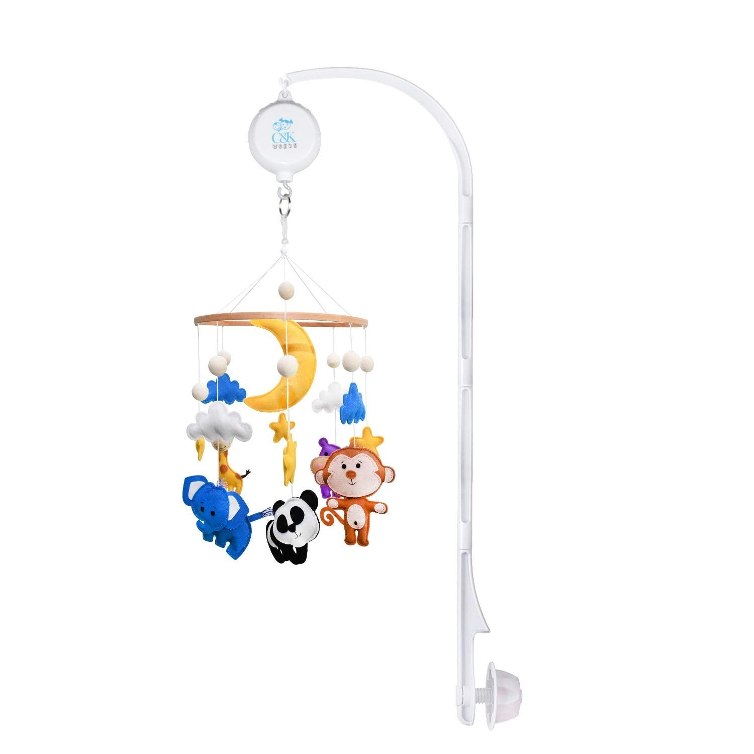 C&K WORKS Baby Crib Mobile Animal Safari with high-contrast animals for visual engagement