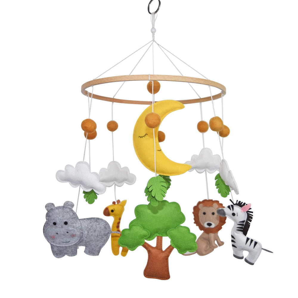 C&K WORKS baby mobile with soft jungle zoo animals hanging above the crib.