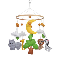 C&K WORKS baby mobile with soft jungle zoo animals hanging above the crib.