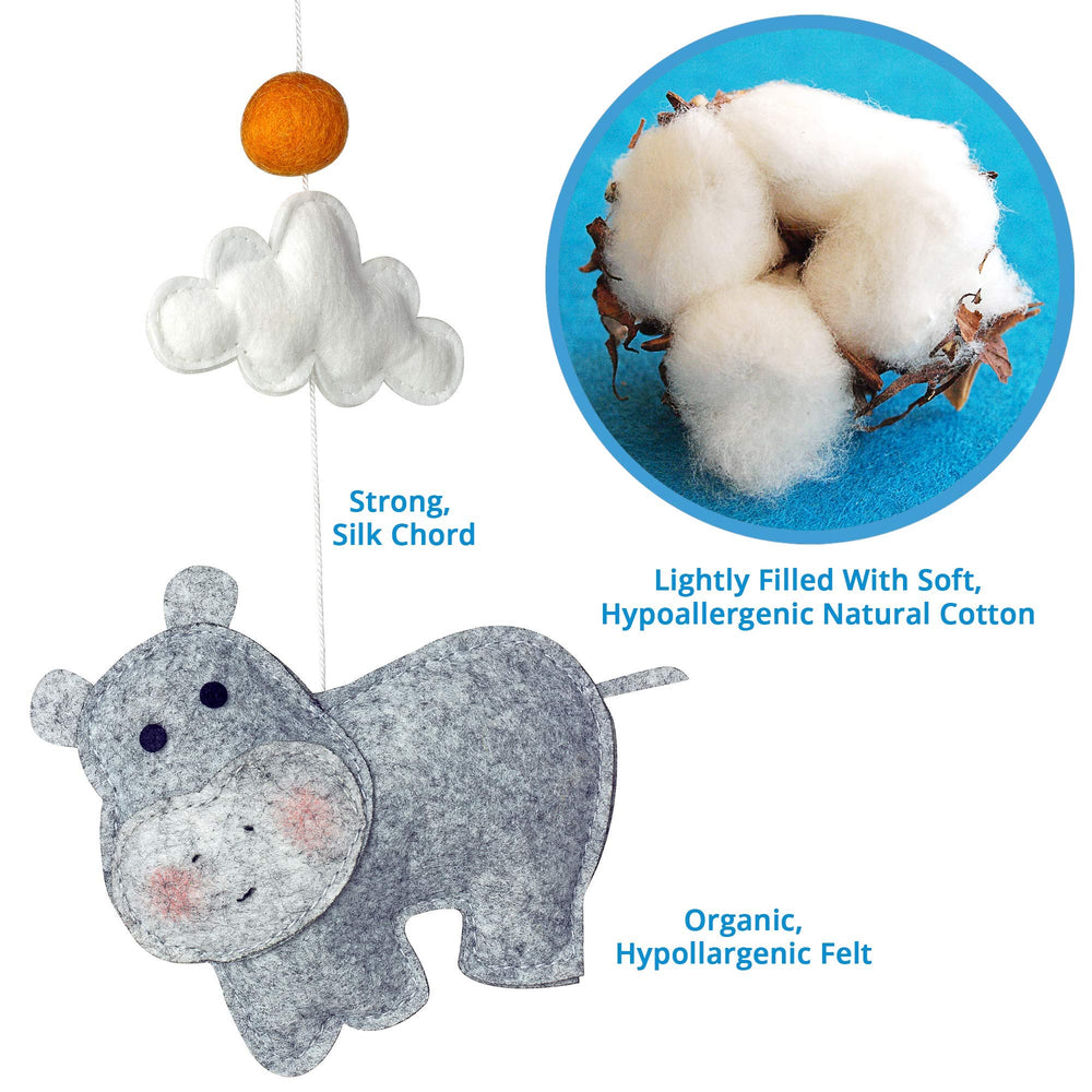 Close-up of soft felt texture on safari figures for tactile interest.