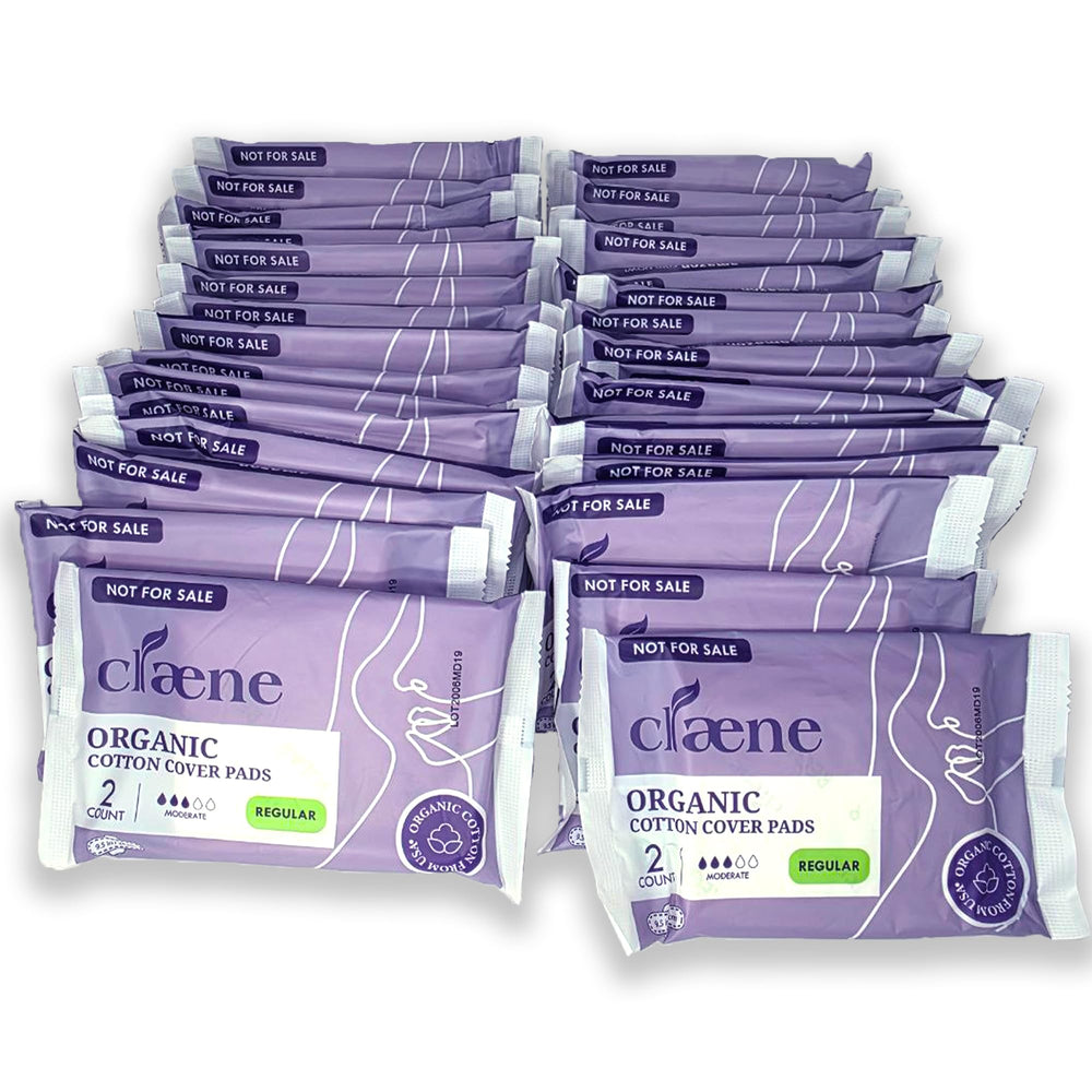 Claene night-time cotton cover pads in a 64-pack for overnight comfort.