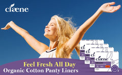 CLAENE organic cotton cover pad wings closeup highlights secure fit for active days.