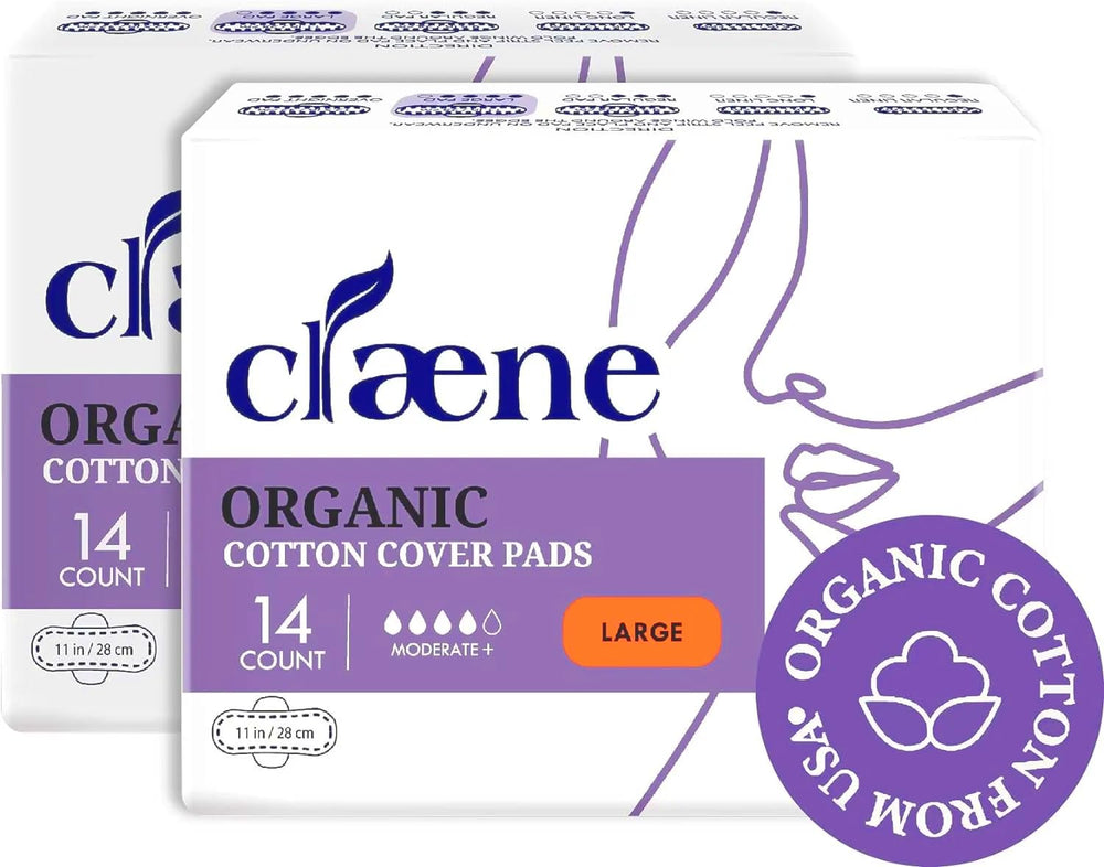 Claene organic cotton cover pads pack highlighting breathable daily protection.