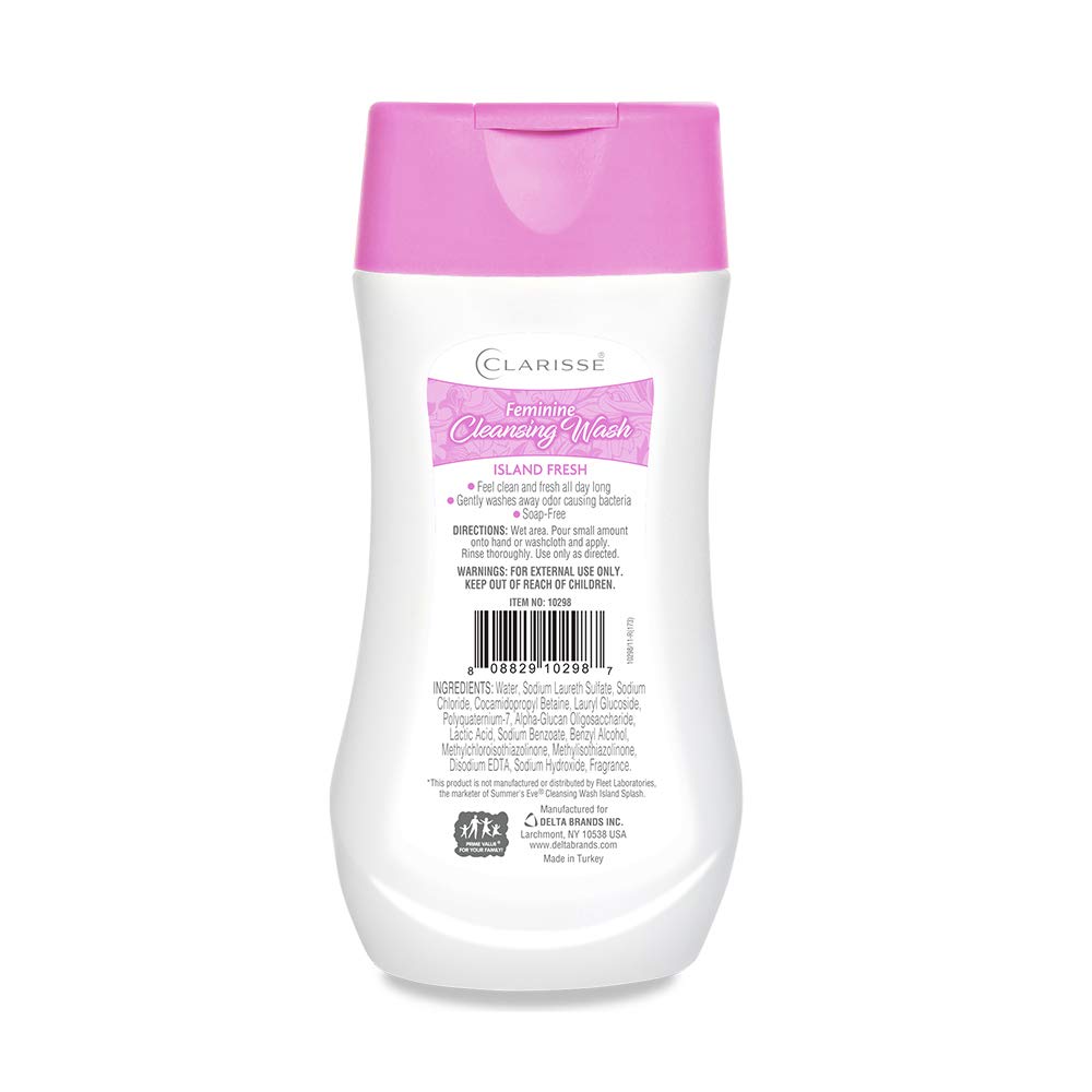 Clarisse Feminine Cleansing Wash label details emphasizing gentle formula.