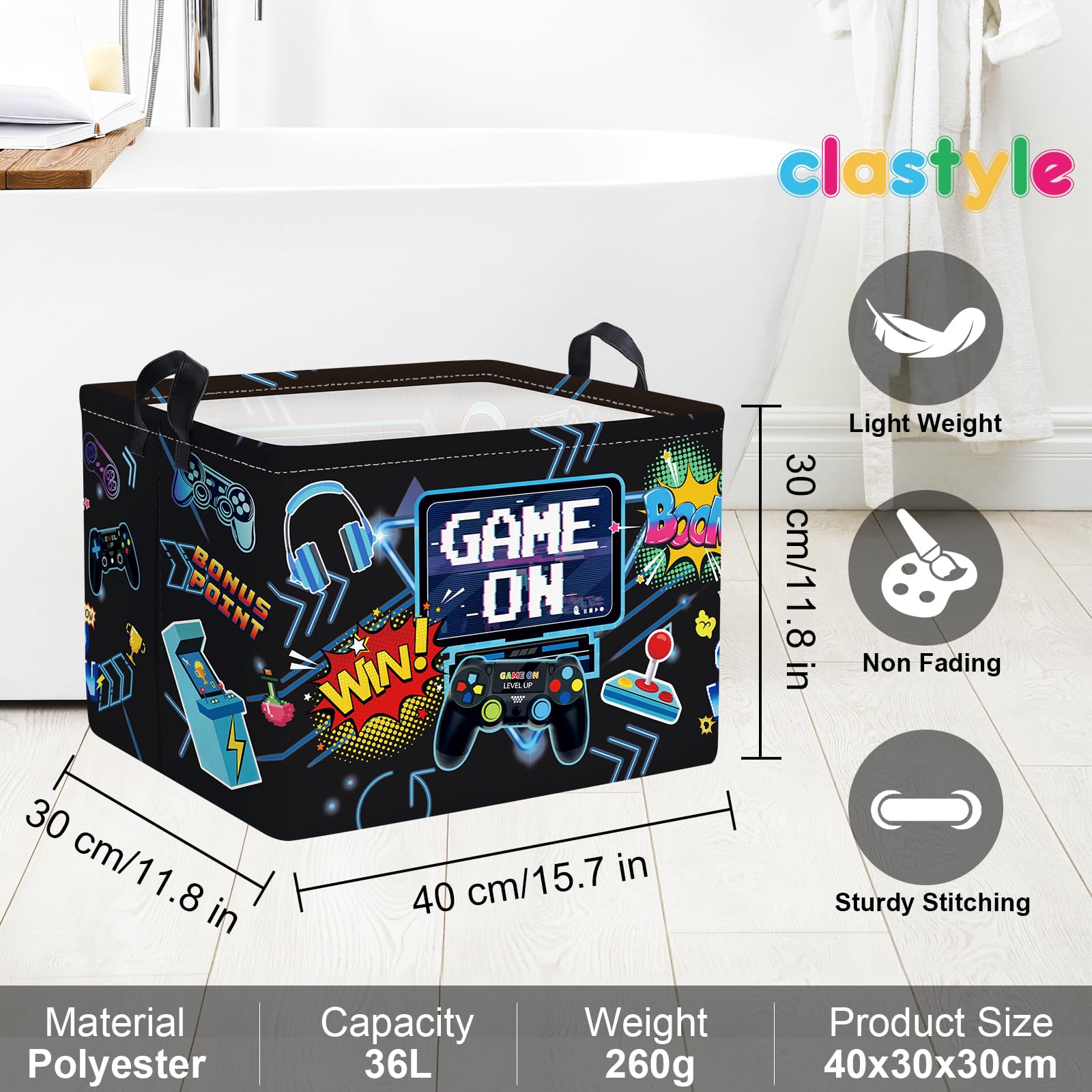 Clastyle Black nursery basket blends with modern playroom decor.