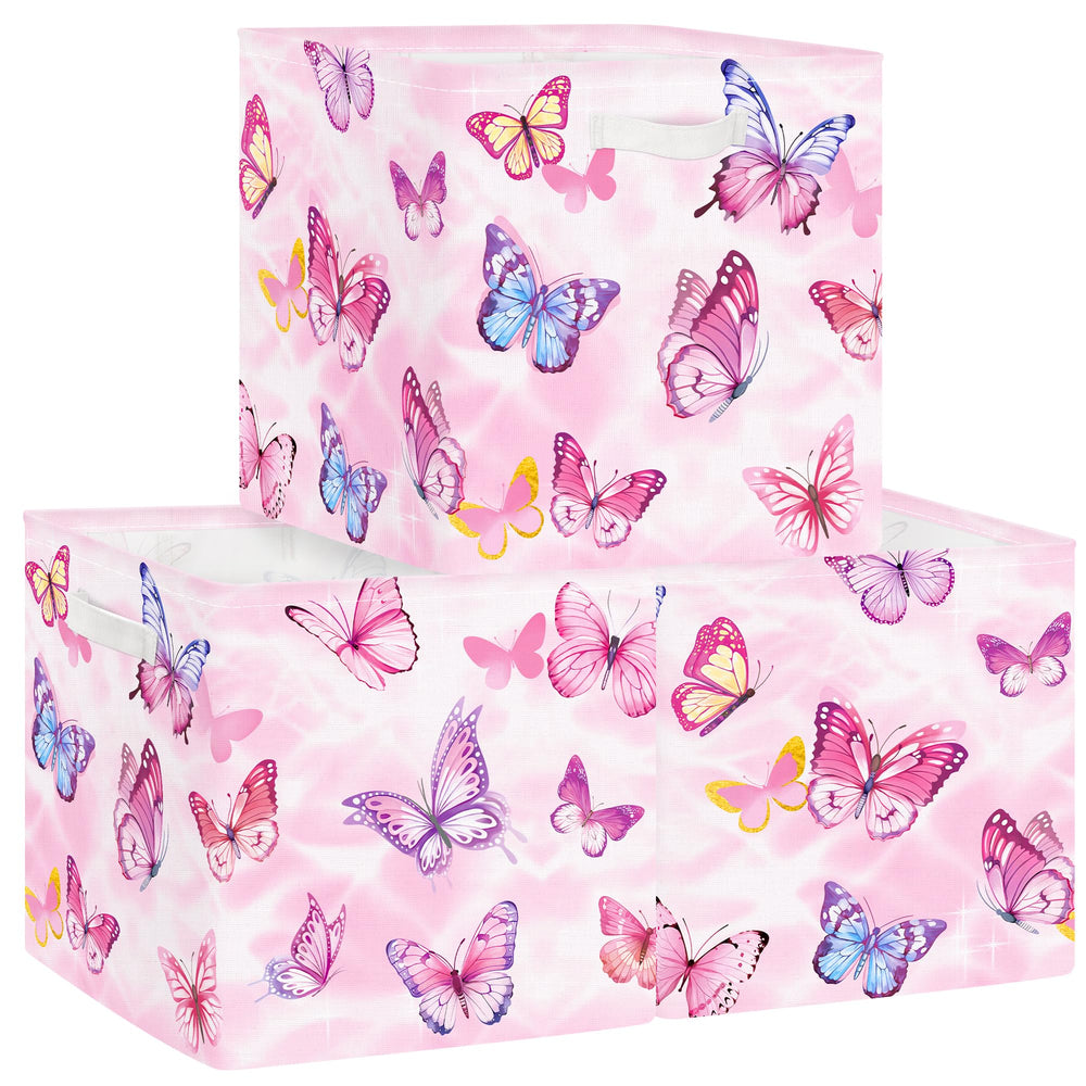 Clastyle Butterfly Kid Storage Cube front view showing accessible toy storage in pink