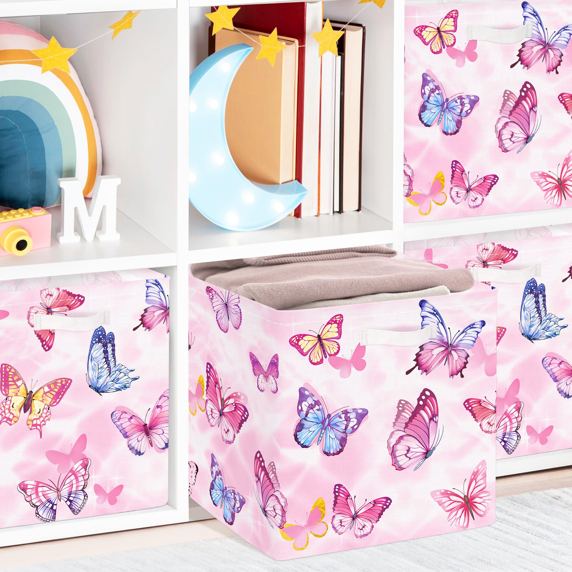 Clastyle Butterfly Kid Storage Cube in-shelf use demonstrates quick access in cubbies