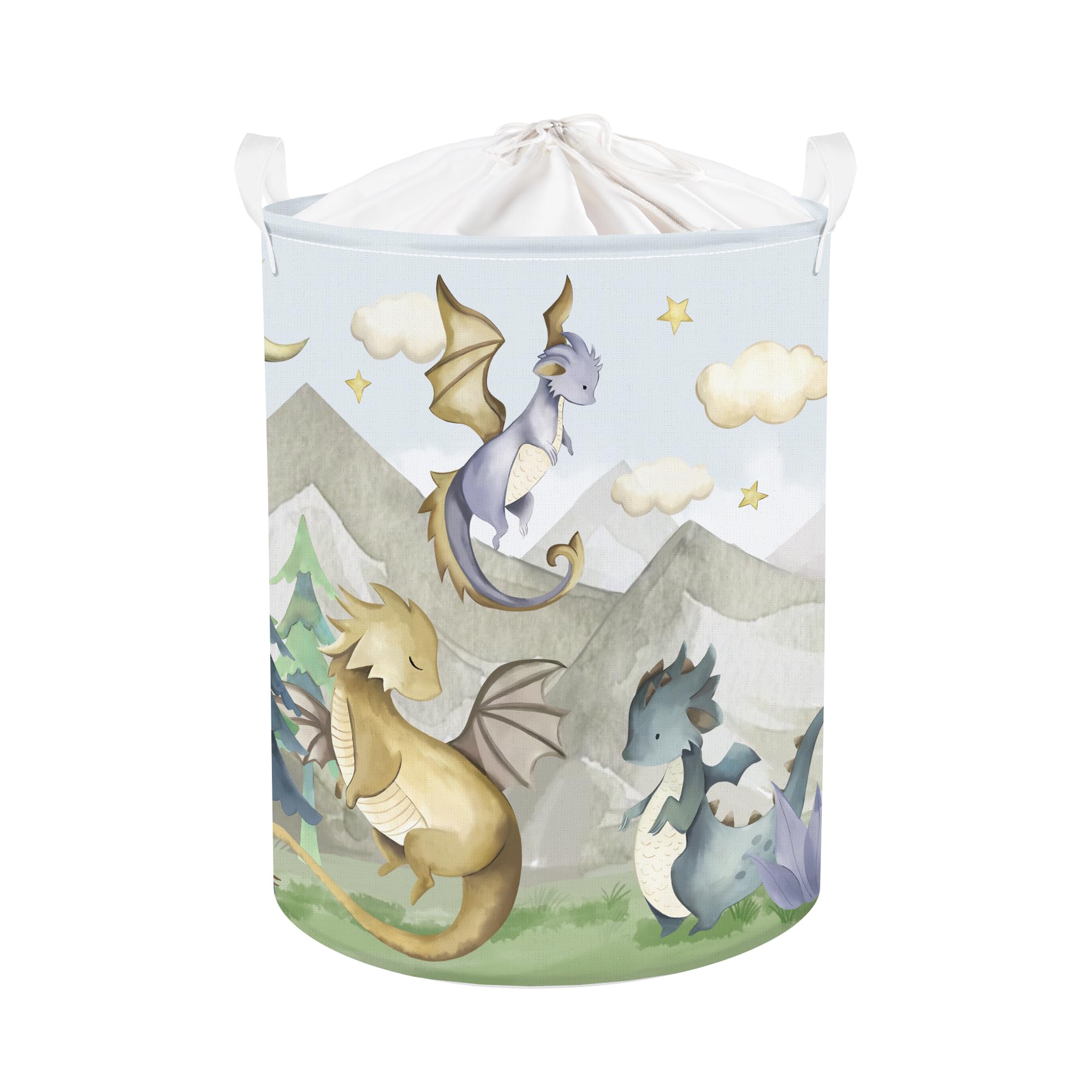 Clastyle 45L dragon hamper with mountain scene, ideal for kids' toy and clothes organization.