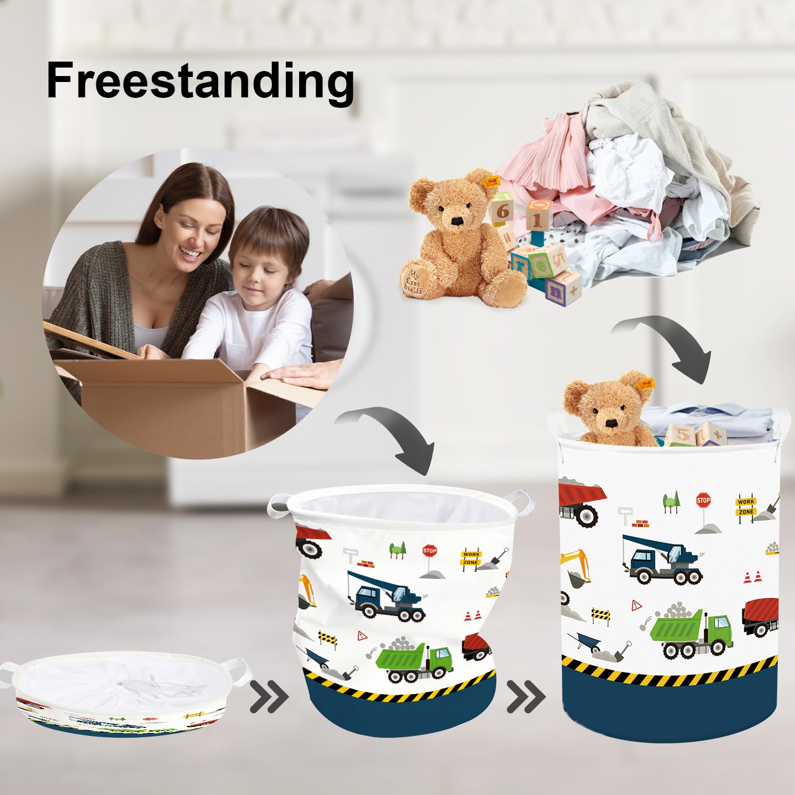 Clastyle 63L hamper with handle, portable for quick room-to-room transport.